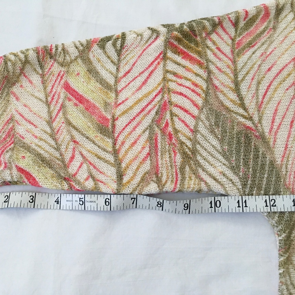 NWT  CHICOS Cotton Leaf Print Knit Top Size 2 (Large/XL) Cream Pink Green - Picture 5 of 6